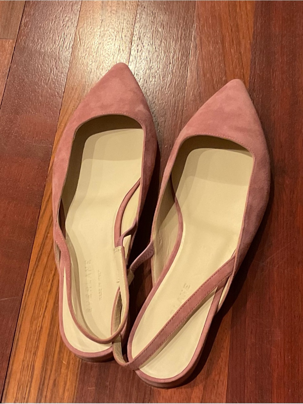 Everlane Pointed Suede Slingback Flats in Dusty Pink